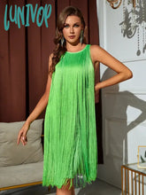 Lunivop New Arrival Women Summer Sexy Sleeveless O Neck Tassel Green Mini Bandage Dress Elegant